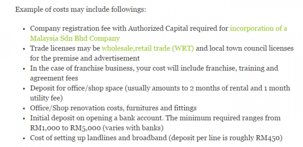 Business registration costs